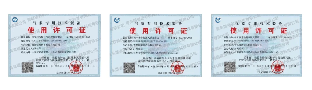 喜报 | 镭测创芯再获三项国家气象专用技术装备使用许可证